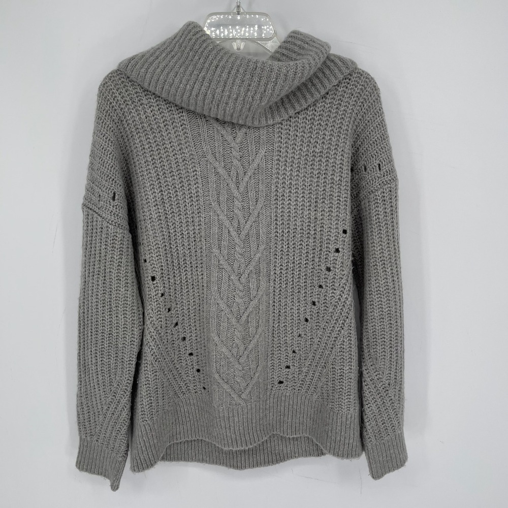 Banana Republic Women's Gray Cable Knit Pointelle Cowl Neck Sweater Size M